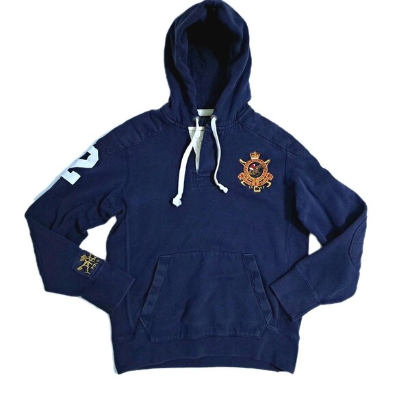 Polo Ralph Lauren Hoodie #2 Sweatshirt Men's Medium Pony Logo Rugby Y2K 67 Blue - Picture 1 of 12